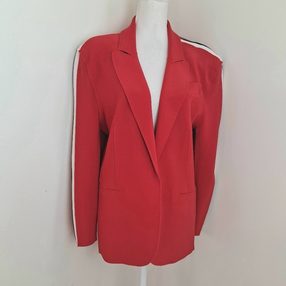 Norma Kamali Bold Red Blazer With Stripes Size Large - Picture 11 of 13